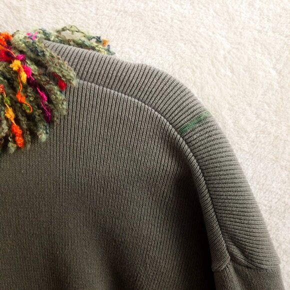 Debra Murray W M Vtg olive Wearable Art Hand Painted Shoe-Print Knit Cardigan - Picture 11 of 16